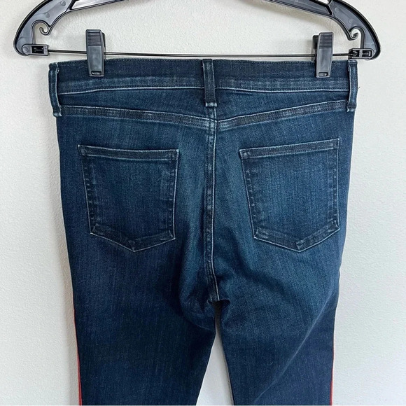 Veronica Beard Carolyn 10” Baby Boot Jeans Midnight Blue Tuxedo Stripe Red - Picture 9 of 12